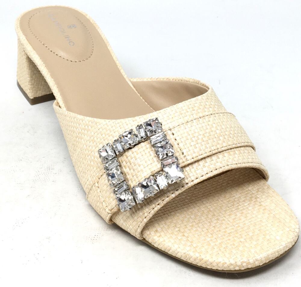 Bandolino Loryce2 Women's Size 9M Natural Raffia Crystal Block Heel Sandals